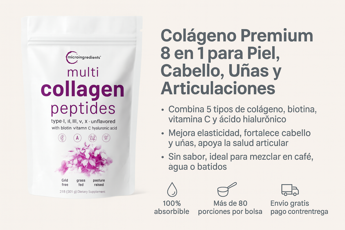 MULTICOLÁGENO EN POLVO - Colágeno Premium 8 en 1